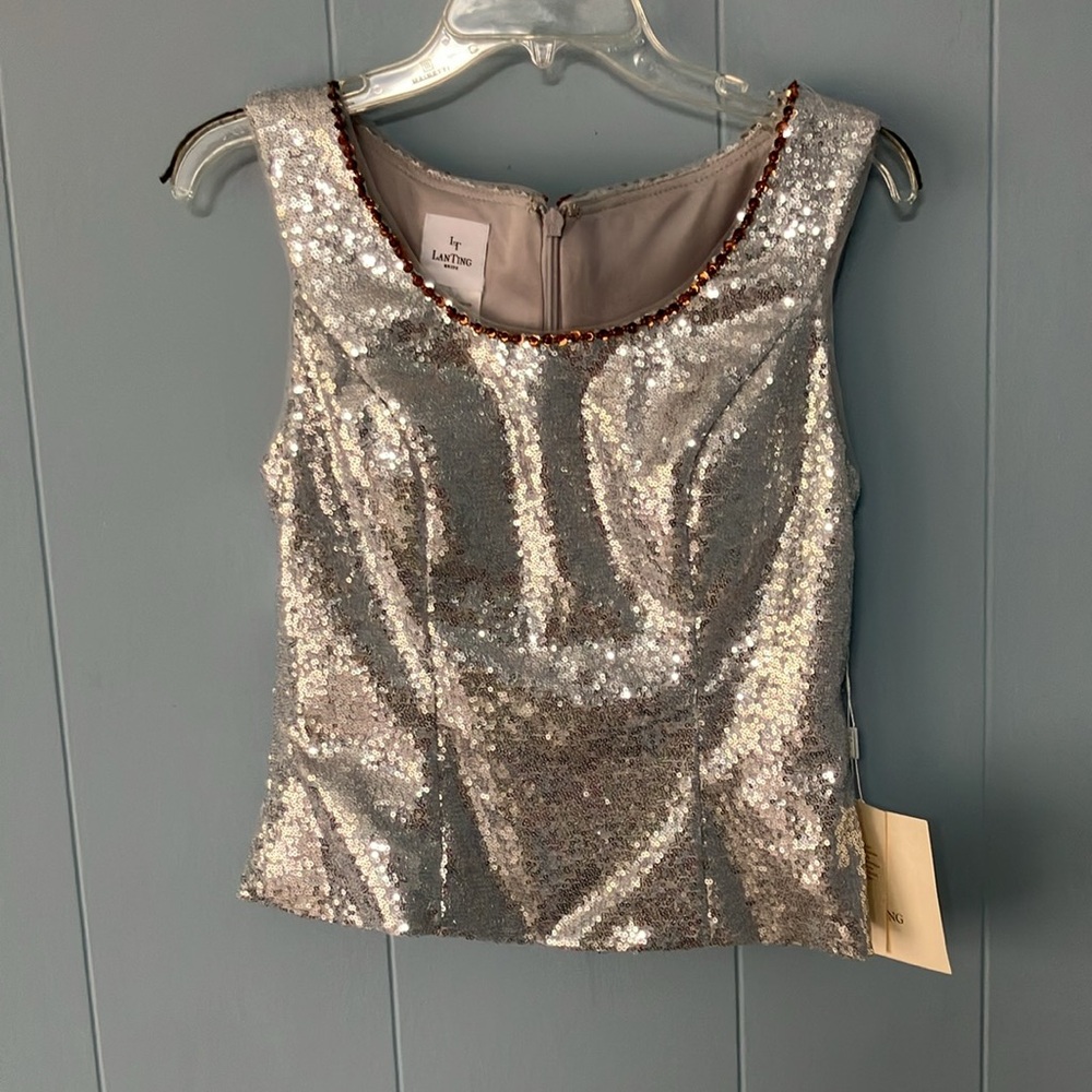 Lanting Bride Elegant Silver Sequined Fitted Top … - image 5